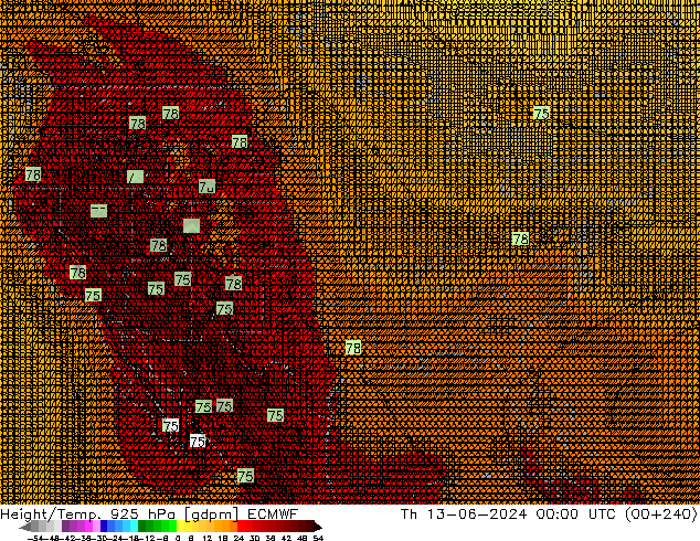 Height/Temp. 925 гПа ECMWF чт 13.06.2024 00 UTC