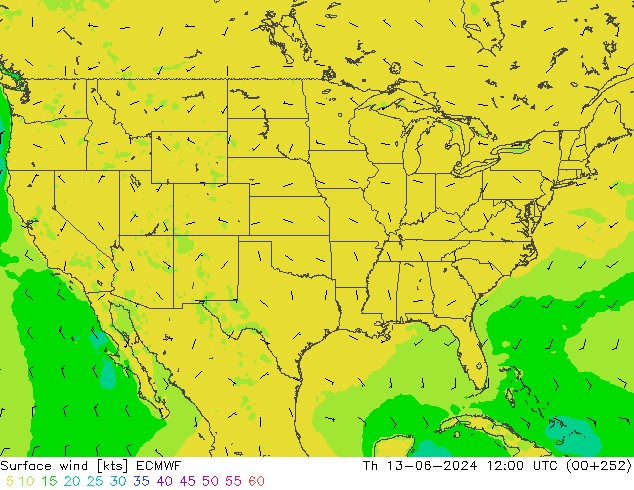 Rüzgar 10 m ECMWF Per 13.06.2024 12 UTC