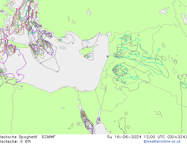 Eşrüzgar Hızları Spaghetti ECMWF Paz 16.06.2024 12 UTC