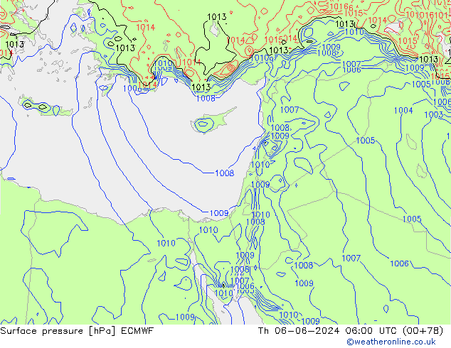 Presión superficial ECMWF jue 06.06.2024 06 UTC