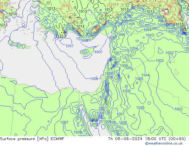 Presión superficial ECMWF jue 06.06.2024 18 UTC