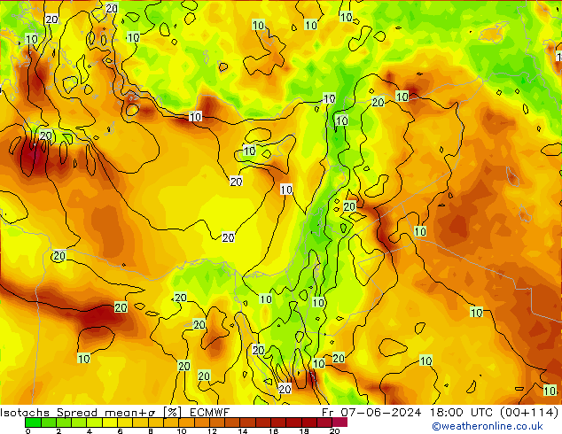 Isotachs Spread ECMWF Fr 07.06.2024 18 UTC