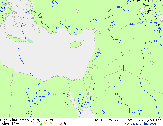 High wind areas ECMWF пн 10.06.2024 00 UTC