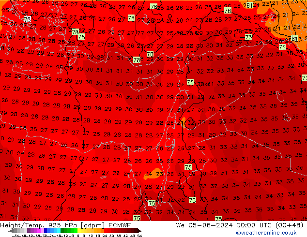 Height/Temp. 925 hPa ECMWF Mi 05.06.2024 00 UTC