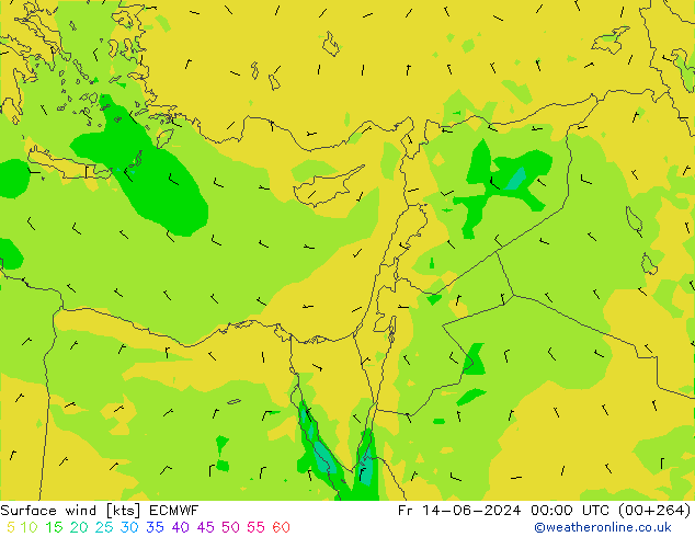 Viento 10 m ECMWF vie 14.06.2024 00 UTC