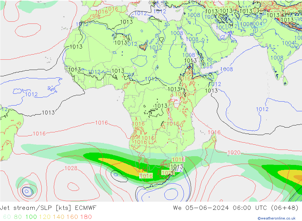 Jet stream/SLP ECMWF We 05.06.2024 06 UTC