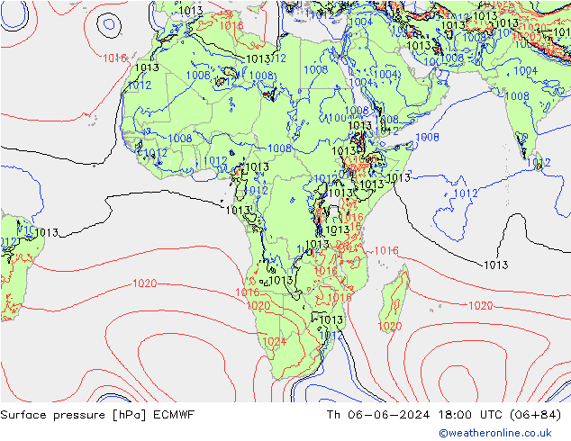 Surface pressure ECMWF Th 06.06.2024 18 UTC