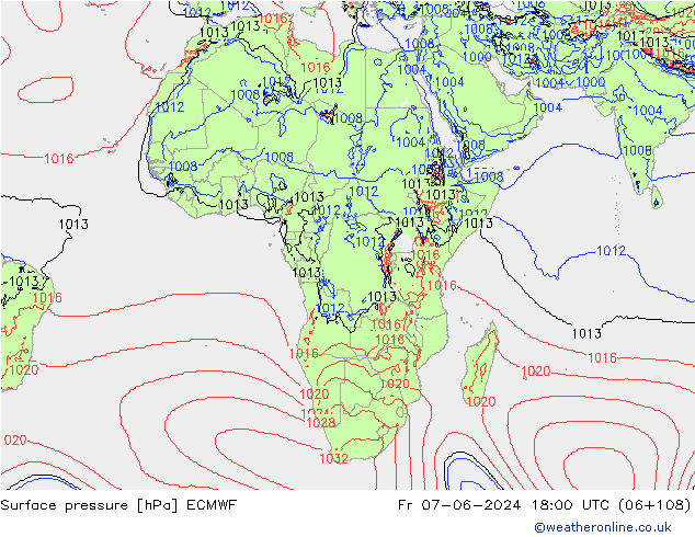 Atmosférický tlak ECMWF Pá 07.06.2024 18 UTC