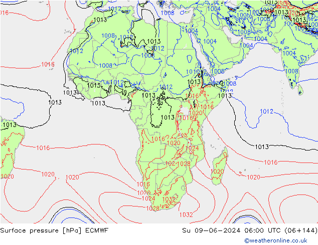 Presión superficial ECMWF dom 09.06.2024 06 UTC