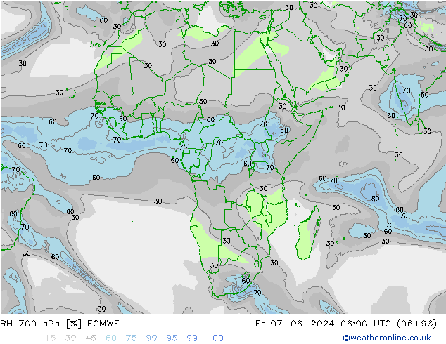 RH 700 hPa ECMWF Fr 07.06.2024 06 UTC