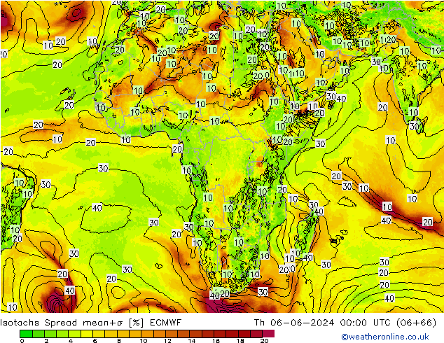 Isotachs Spread ECMWF Th 06.06.2024 00 UTC