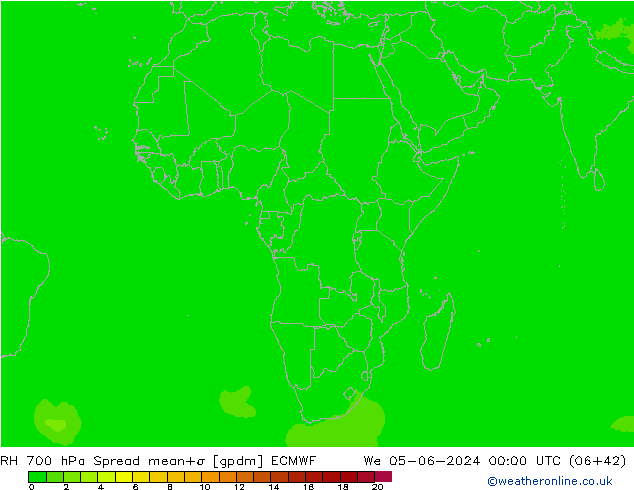 RH 700 hPa Spread ECMWF St 05.06.2024 00 UTC