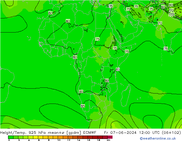 Height/Temp. 925 hPa ECMWF Fr 07.06.2024 12 UTC