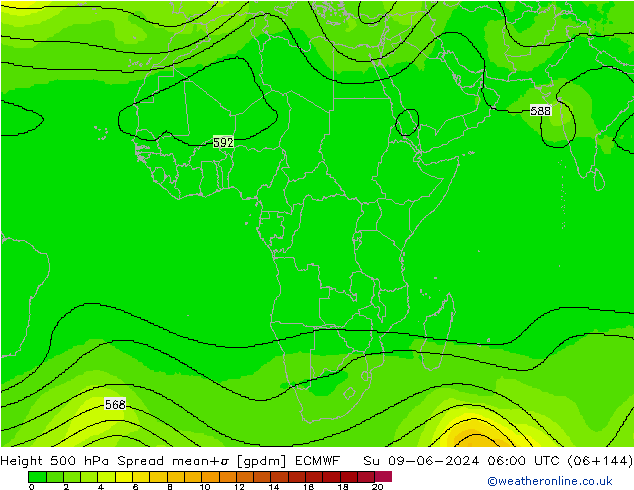 Height 500 гПа Spread ECMWF Вс 09.06.2024 06 UTC