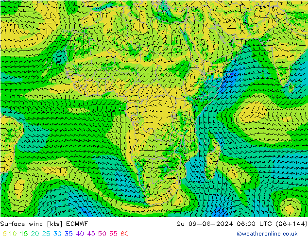 Vento 10 m ECMWF dom 09.06.2024 06 UTC