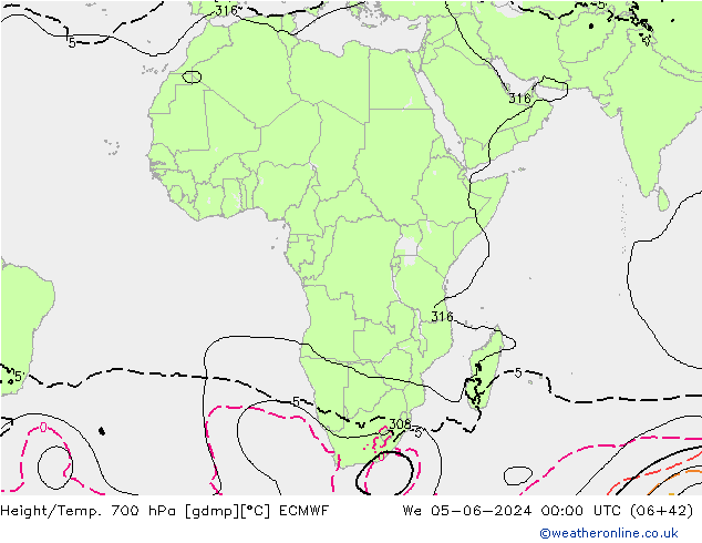 Height/Temp. 700 hPa ECMWF St 05.06.2024 00 UTC