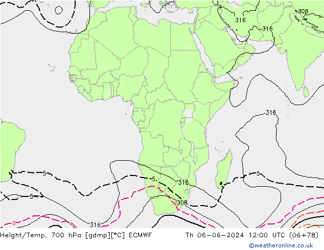 Height/Temp. 700 hPa ECMWF Čt 06.06.2024 12 UTC