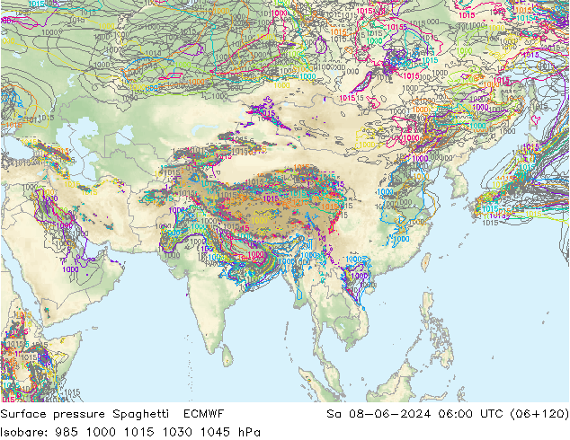 Bodendruck Spaghetti ECMWF Sa 08.06.2024 06 UTC