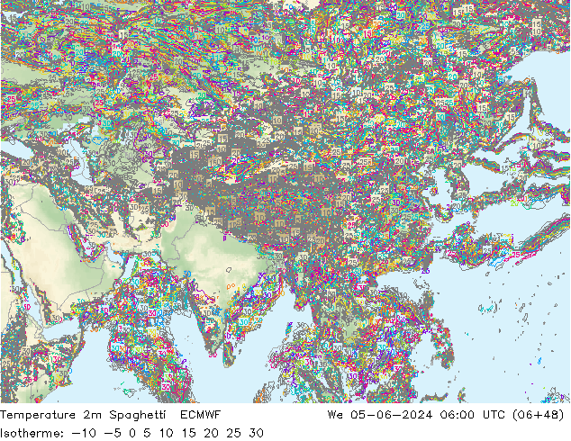 Temperature 2m Spaghetti ECMWF We 05.06.2024 06 UTC