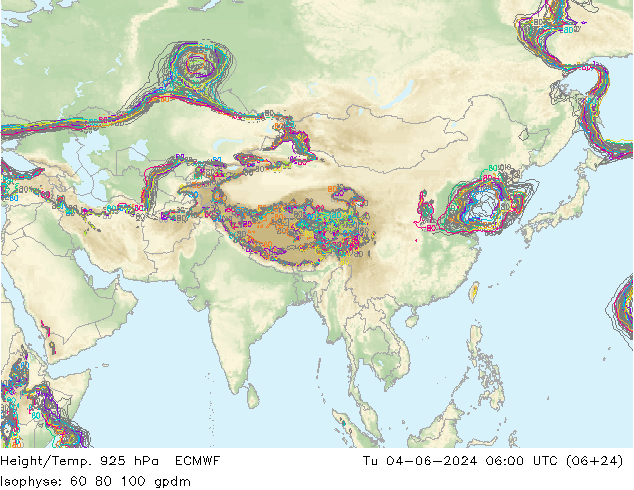 Height/Temp. 925 hPa ECMWF Út 04.06.2024 06 UTC