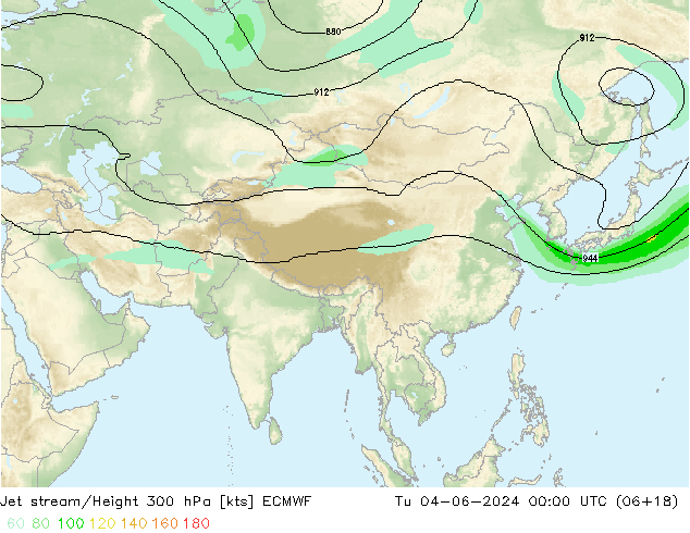 Jet stream/Height 300 hPa ECMWF Tu 04.06.2024 00 UTC