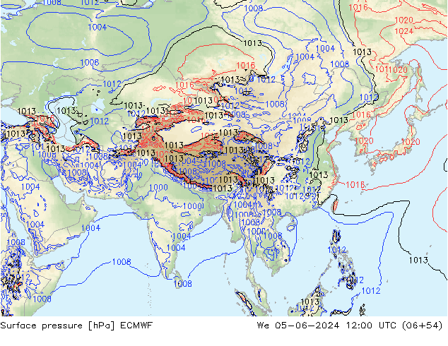 Luchtdruk (Grond) ECMWF wo 05.06.2024 12 UTC