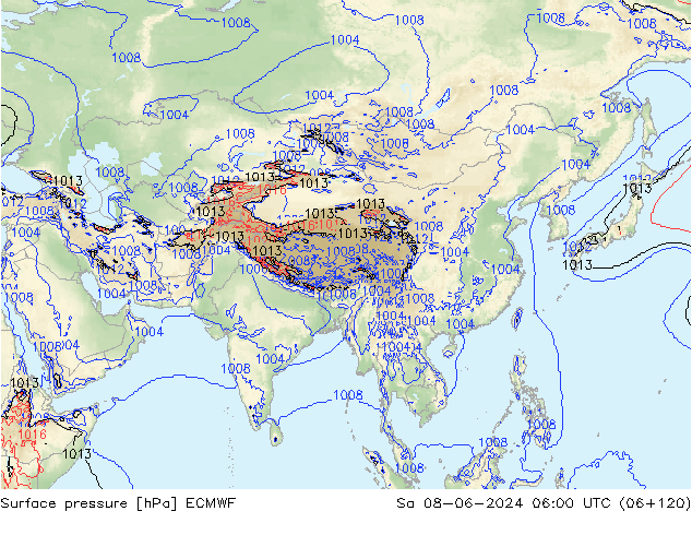 Surface pressure ECMWF Sa 08.06.2024 06 UTC