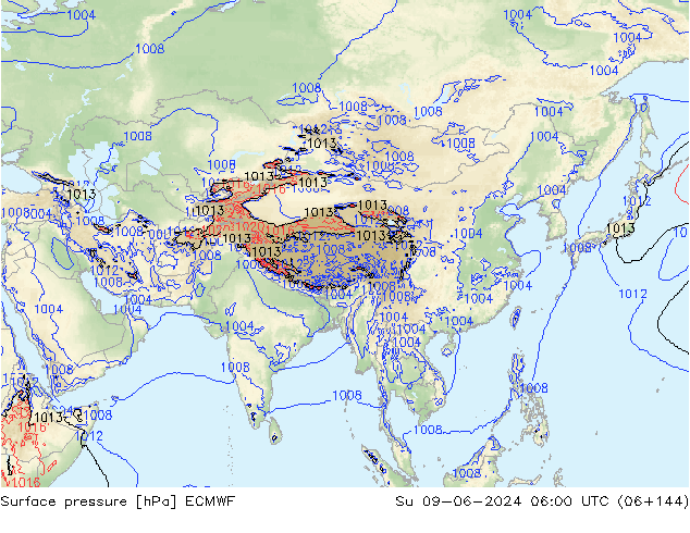 Pressione al suolo ECMWF dom 09.06.2024 06 UTC