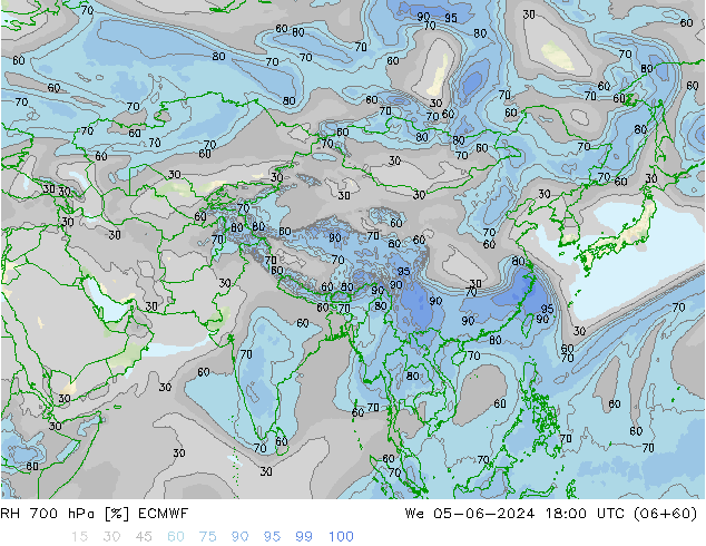 Humidité rel. 700 hPa ECMWF mer 05.06.2024 18 UTC