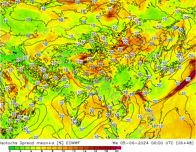 Isotachs Spread ECMWF We 05.06.2024 06 UTC