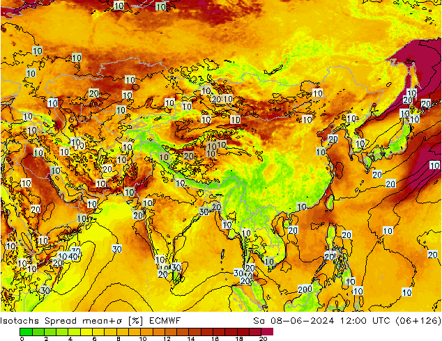 Izotacha Spread ECMWF so. 08.06.2024 12 UTC