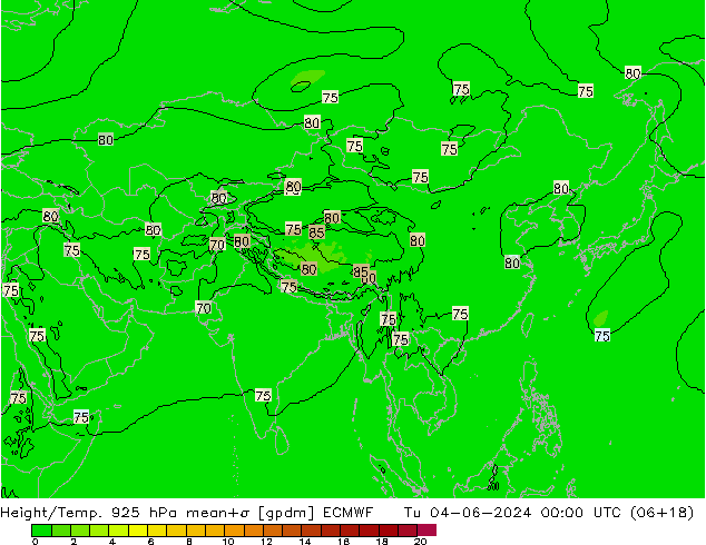 Height/Temp. 925 hPa ECMWF Tu 04.06.2024 00 UTC