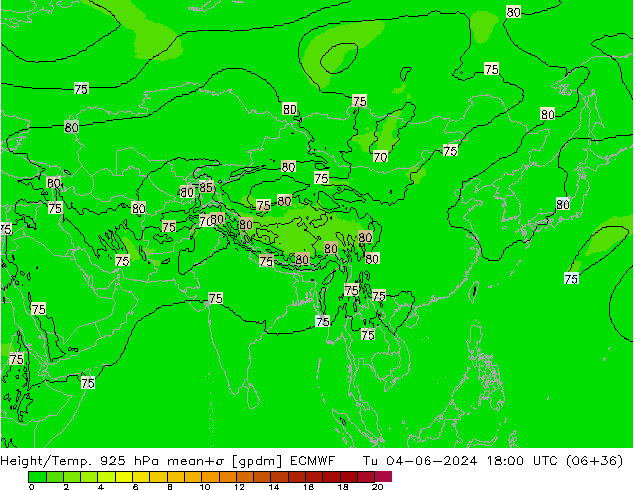 Height/Temp. 925 hPa ECMWF wto. 04.06.2024 18 UTC