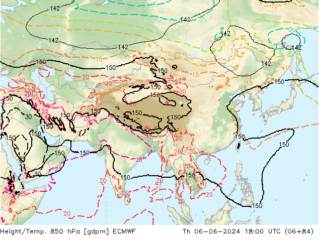 Height/Temp. 850 hPa ECMWF gio 06.06.2024 18 UTC