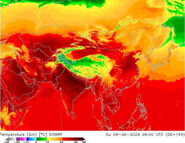 Temperatura (2m) ECMWF dom 09.06.2024 06 UTC