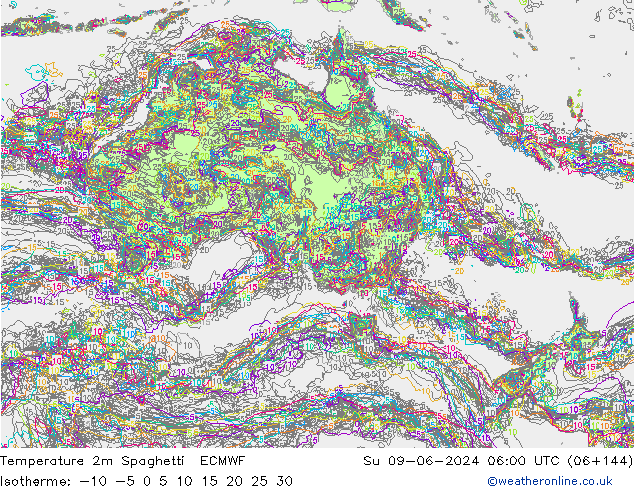 Temperatuurkaart Spaghetti ECMWF zo 09.06.2024 06 UTC