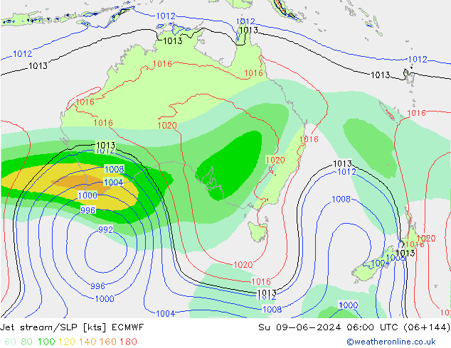 Jet Akımları/SLP ECMWF Paz 09.06.2024 06 UTC