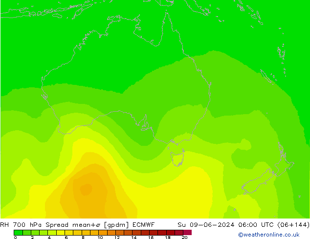 700 hPa Nispi Nem Spread ECMWF Paz 09.06.2024 06 UTC