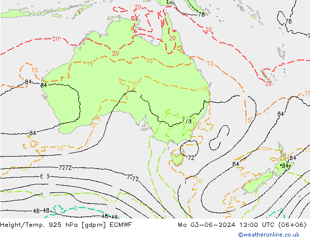 Height/Temp. 925 hPa ECMWF Mo 03.06.2024 12 UTC