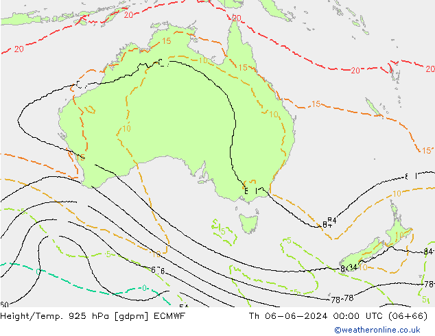 Height/Temp. 925 hPa ECMWF gio 06.06.2024 00 UTC