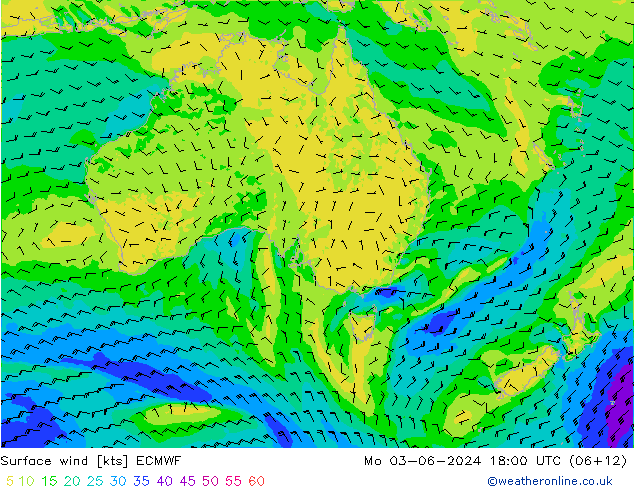 Surface wind ECMWF Po 03.06.2024 18 UTC