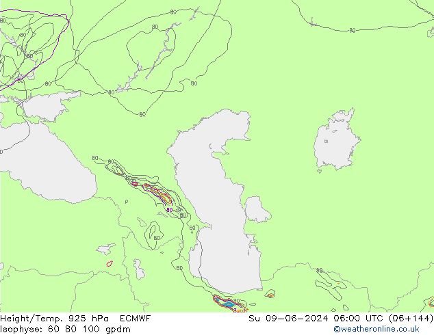 Height/Temp. 925 hPa ECMWF nie. 09.06.2024 06 UTC