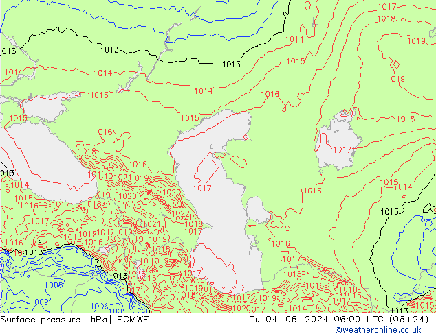 Atmosférický tlak ECMWF Út 04.06.2024 06 UTC