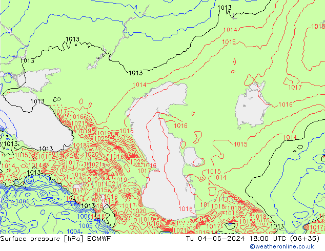 Surface pressure ECMWF Tu 04.06.2024 18 UTC