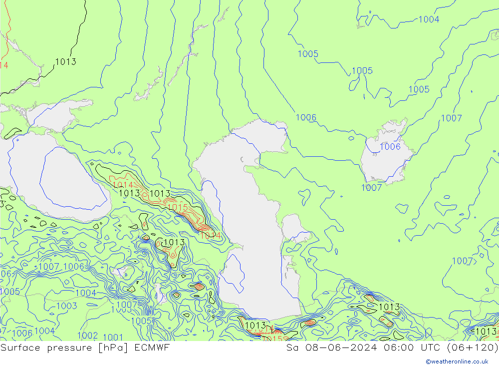 Surface pressure ECMWF Sa 08.06.2024 06 UTC