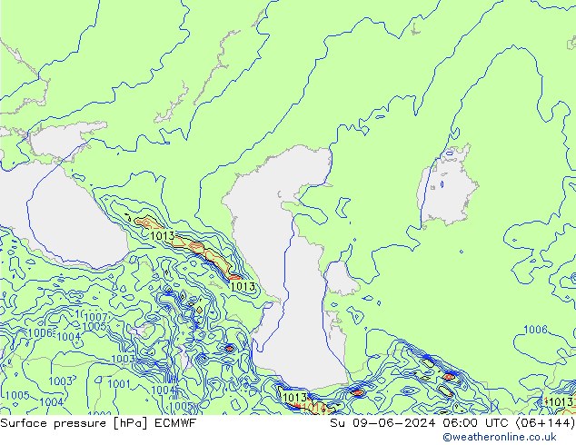 Presión superficial ECMWF dom 09.06.2024 06 UTC