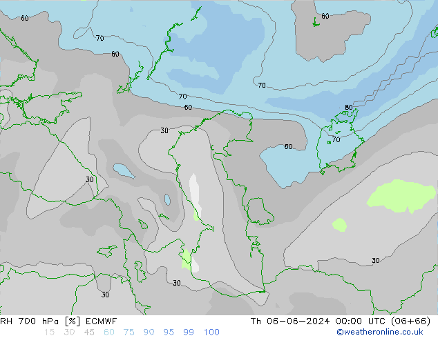 RH 700 hPa ECMWF Th 06.06.2024 00 UTC