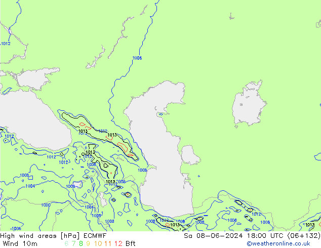 High wind areas ECMWF Sa 08.06.2024 18 UTC