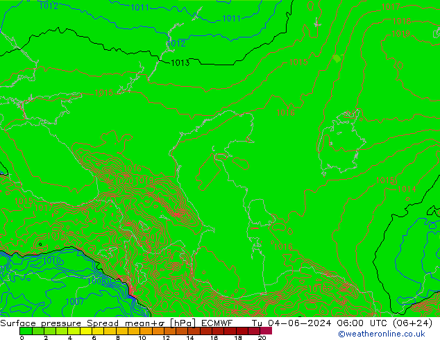 Presión superficial Spread ECMWF mar 04.06.2024 06 UTC