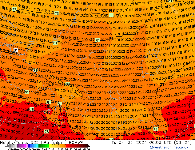 Geop./Temp. 925 hPa ECMWF mar 04.06.2024 06 UTC